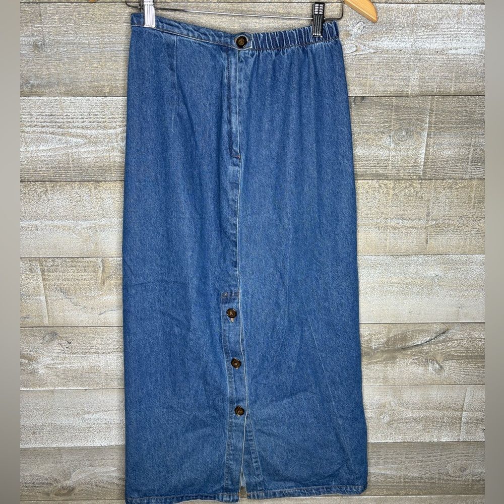Color me Cotton vintage 90s denim maxi skirt small button front